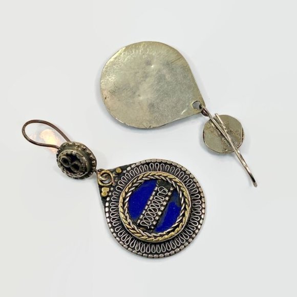 Blue Earrings, Boho, Afghan, Enameled, Big, 3" Long, Vintage, Cobalt Blue - Picture 3 of 3